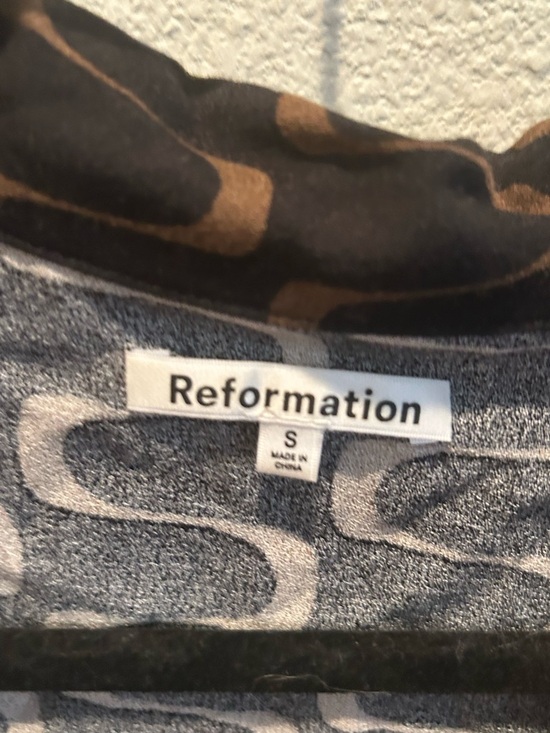 Reformation Crop Top Black Brown Linguini Print Collared Button Up - Picture 4 of 6